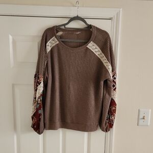 Women's Brown Sweater with Lace Detail